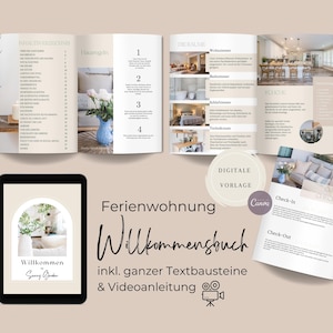 Gästemappe Ferienwohnung, Kurzzeitvermietung, Willkommensbuch deutsch, Canva Vorlage, Willkommensmappe, digital, Willkommensschild