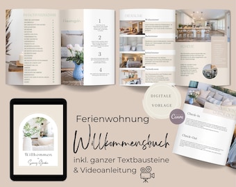 Gästemappe Ferienwohnung, Kurzzeitvermietung, Willkommensbuch deutsch, Canva Vorlage, Willkommensmappe, digital, Willkommensschild