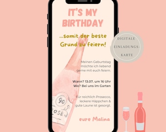 Geburtstag Einladung - digitale Geburtstagseinladung | Einladungskarte Geburtstag | Einladung Geburtstag Frau | zum Versenden per WhatsApp