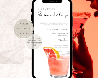 Geburtstag Einladung, digitale Geburtstagseinladung | Einladungskarte Geburtstag | zum Versenden per WhatsApp & Druck