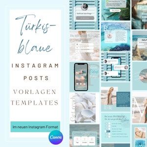 50 Instagram templates | turquoise Instagram posts | customizable Canva template | digital template | aesthetic feed | Instagram design