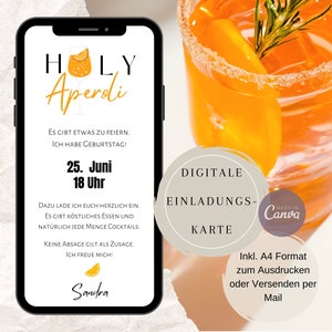 eCard Holy Aperoli, convite digital de aniversário, cartão Aperol Spritz, convite para festa de verão e jardim, enviar cartão via Whatsapp