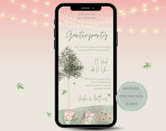 Einladung Gartenparty - Digitale Einladung | Geburtstagseinladung Sommerparty | eCard zum Versenden per WhatsApp