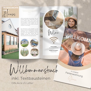 Airbnb Willkommensbuch Vorlage, Canva Vorlage bearbeitbare, Gästebuch, Ferienwohnung, Ferienhaus, Urlaub, Gästemappe, beige Broschüre