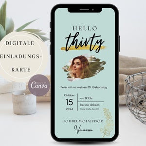 digitale geboorteuitnodiging met foto | 30e verjaardag | Zelf sjabloon bewerken | Uitnodiging versturen via Whatsapp | aanpasbaar in Canva