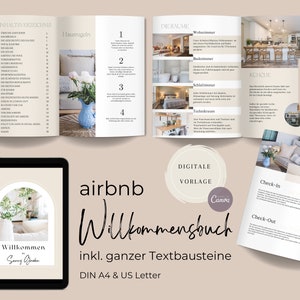 Airbnb Willkommensbuch beige | Canva Vorlage | Gästemappe personalisierbar | 40 Seiten Gästeinfos für Ferienwohnung/Ferienhausvermietung