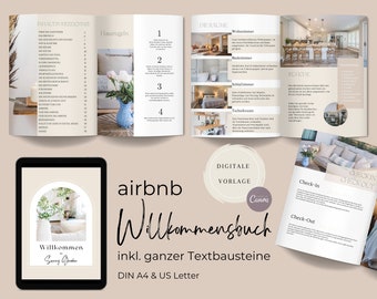 Airbnb Willkommensbuch beige | Canva Vorlage | Gästemappe personalisierbar | 40 Seiten Gästeinfos für Ferienwohnung/Ferienhausvermietung