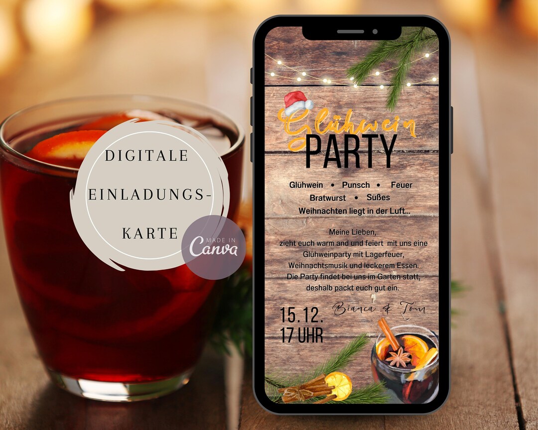 Einladung Glühweinparty digital Weihnachtsparty Vorlage selbst