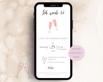 Geburtstag Einladung, digitale Geburtstagseinladung | Einladungskarte Geburtstag | eCard zum Versenden per WhatsApp