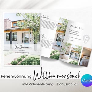 Gastenmap voor vakantieappartement, welkomstboek in het Duits, verhuur van vakantieappartementen, welkomstbord, welkomstbrochure, digitale Canva-sjabloon