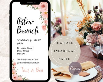 eCard Easter brunch modern, invitation card digital, Canva template editable, Easter, send invitation via Whatsapp, Easter egg hunt