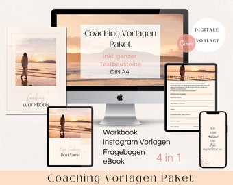 Coaching Paket, Instagram Feed Design, Coaching Workbook Vorlage, Spiritual Life Coach, eBook, Fragebogen deutsch, anpassbare Canva Vorlage