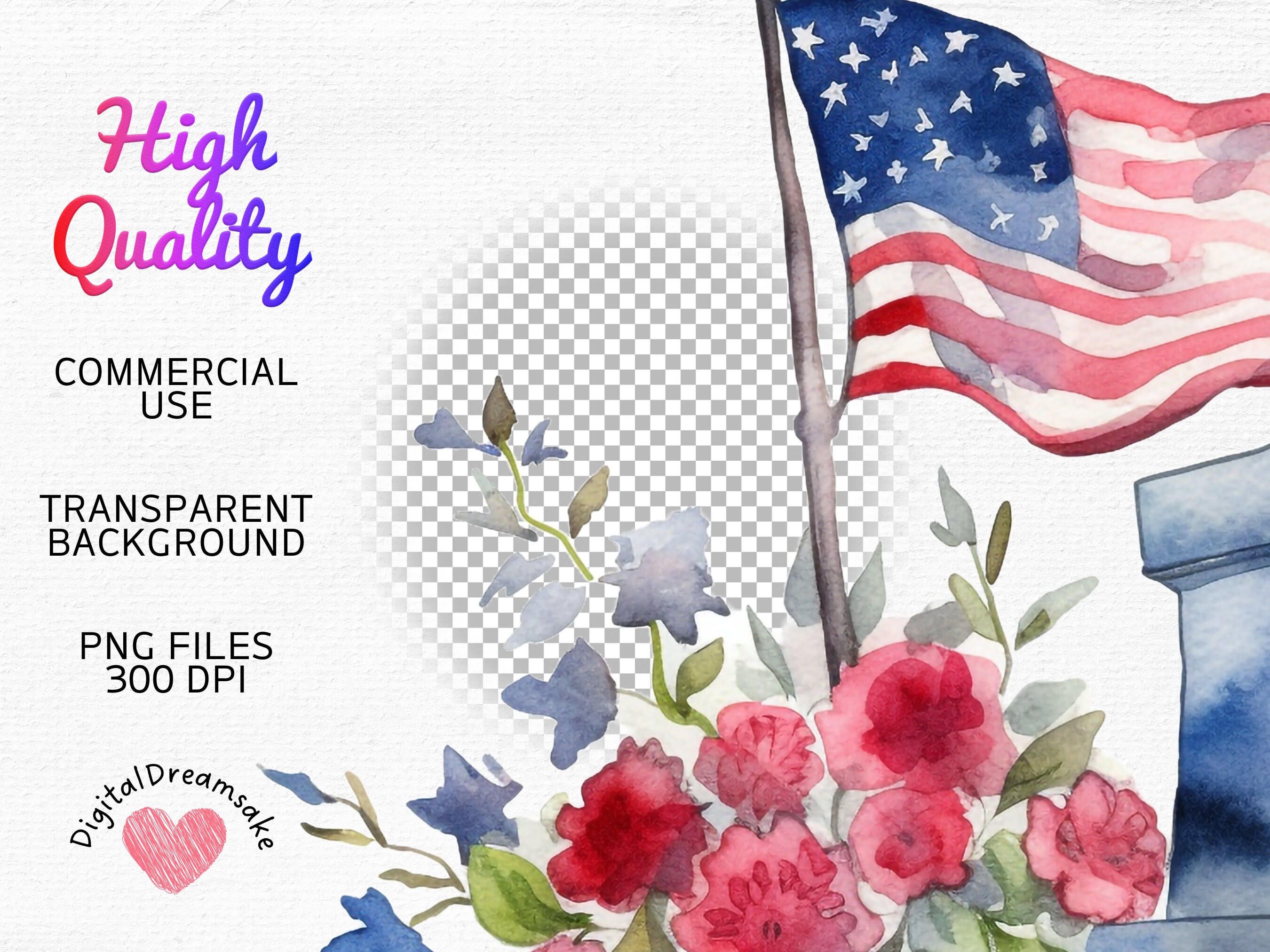Watercolor Memorial Day Clipart Veteran American Flag Etsy