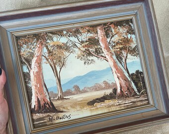 Original Oil on Board Australian Bush artwork - artist signed - H.Burns or H.Barns - Australiana - framed art