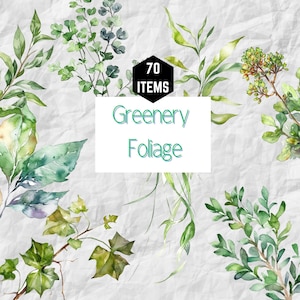 70 PNG Greenery Watercolor Clipart, Greenery Bundle Clipart,Botanical Clipart,Watercolor Clipart,Wedding Clipart,Invitation Clipart,Foliage