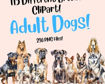 230 PNG Watercolor Adult Dogs Clipart, Dog Transparent PNG Bundle, Dog Clipart, Watercolor Dog MegaPack, Watercolor Dog Bundle PNG