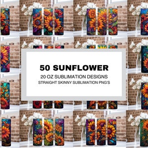 50 Sunflower Tumbler Wrap PNG Bundle, Straight Tumbler, Design Bundle, 20oz Straight Tumbler, Country Tumbler Wrap, Digital Download