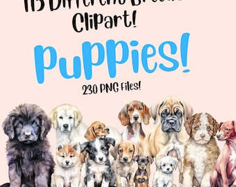 230 PNG Watercolor Puppies Clipart, Dog Transparent PNG Bundle, Dog Clipart, Watercolor Dog MegaPack, Watercolor Dog Bundle PNG
