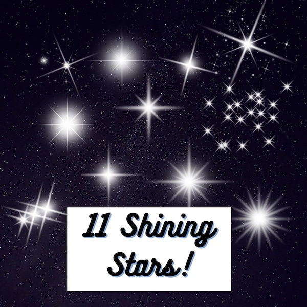 11 PNG Shining Stars Collection Clipart, Illuminated glow star shine overlay png digital clip art, Wedding clipart, Invitation Clip Art