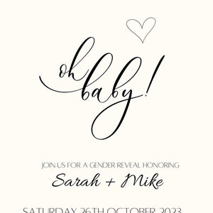 Oh Baby Gender Reveal Invitation | Digital Download