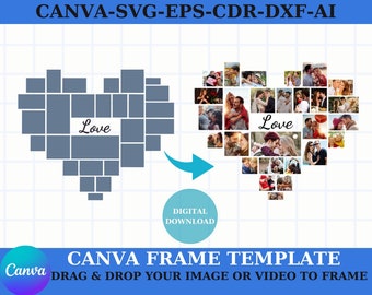 Love Heart Photo Collag | Love Collage | Digital Photo Collages | Collage Canva Template | Photo Collage | Photoshop Templates