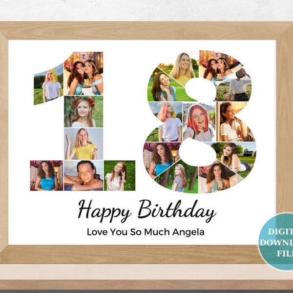 18th Anniversary Party Decoration - Custom 18th Birthday Photo Collage - Picture Collage - 18 Pieces Inside Photos - Personalized Gift