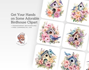 20 Birdhouse Clipart Bundle - Watercolor Clipart - Whimsical Clipart - Bird Lover's Graphics - Garden Art