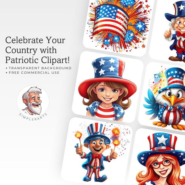 21 Patriotic Clipart - 4th of July - New Year - Veterans Day - Uncle Sam - Bald Eagle - Craft Projects - Clip Art