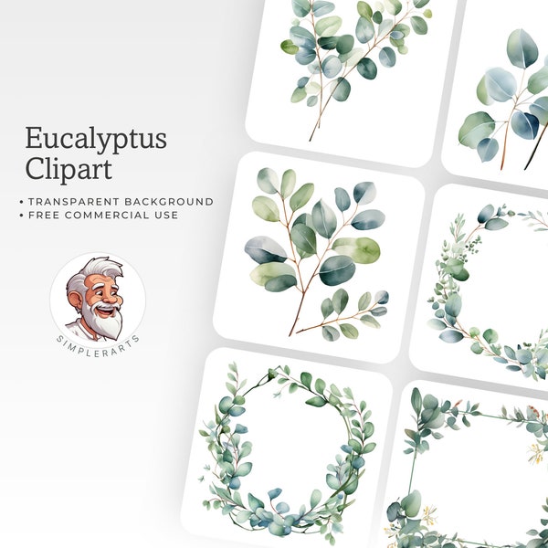 28 Eucalyptus Leaf & Border Clipart Bundle: Watercolor, Wreath PNG, Green Leaves PNG, Botanical Art - Clipart PNG - Botanical Bundle