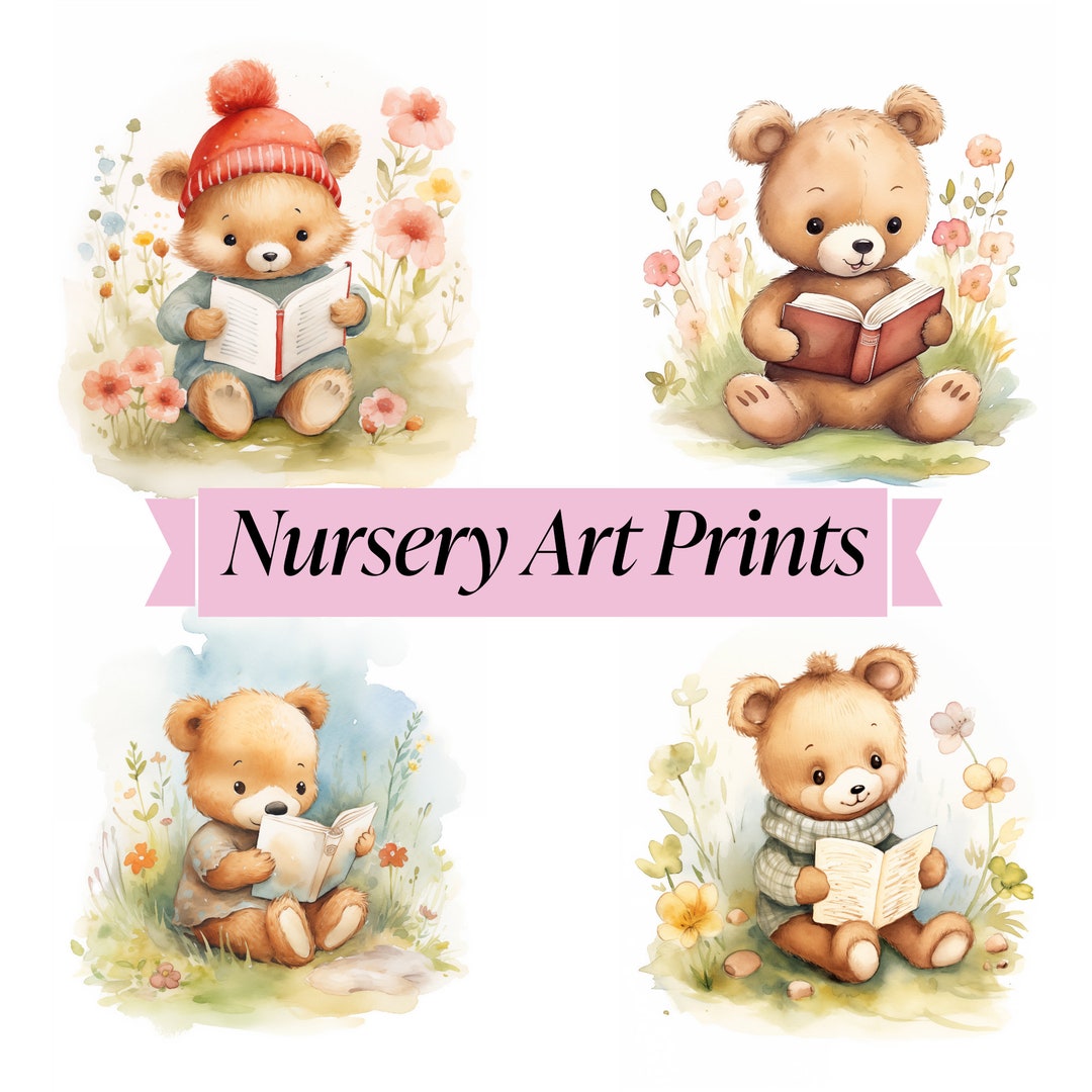 Printable Nursery Art: Teddy Bear With Book Printable Wall - Etsy