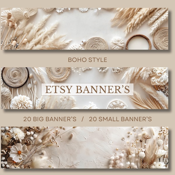 Boho Bliss: 40 Shop Banners for a Dreamy Etsy Storefront ( 20 Big, 20 Small )