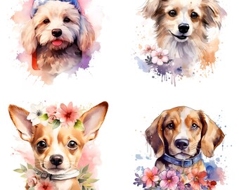 20 Magical Watercolor Dog Portrait - Transparent Background PNG Art Print