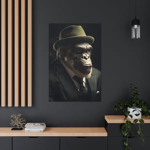 Monkey Mafia Canvas Print Portrait - Monkey in Suit Wall Decor, Bed Room Wall Art, Home Office, Living Room Decor, Original, Ape in Suit v1