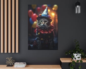 Griezelige gestreepte kat canvasafdruk - griezelige Halloween bed kamer kunst, bovennatuurlijke muur decor, kantoor aan huis decor, kattenliefhebbers, origineel