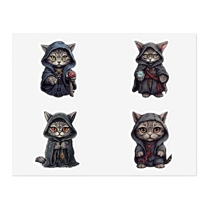 Tabby Cat Necromancer Diablo Vinyl Stickers (4 pack) v1 - Dungeons and Dragons, Dnd Sticker, Diablo 4 Sticker, Water Bottle Stickers, Gamer