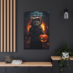 Halloween Killer Cat Canvas Print - Cute Spooky Season Living Room Decor, Supernatural Home Office Art, Eerie Haunting Gift, Original