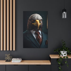Eagle Mafia Canvas Print Portrait - Bird in Suit Wall Decor, Bed Room Wall Art, Home Office, Living Room, Original, Animal, Hawk, Funny