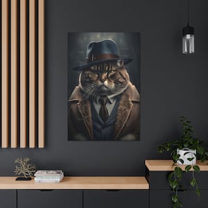 Cat Mafia Canvas Print Portrait - Cat in Suit Wall Decor, Bed Room Wall Art, Home Office, Living Room Decor, Original, Funny Pet Poster v1