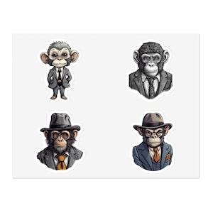 Monkey Suit Vinyl Stickers (4 pack) v2 - Professional Ape Sticker, Journaling Sticker, Hydroflask Sticker, Water Bottle Sticker, Animal
