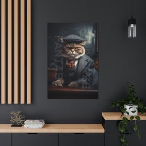 Cat Mafia Canvas Print Portrait - Cat in Suit Wall Decor, Bed Room Wall Art, Home Office, Living Room Decor, Original, Funny Pet Poster v2