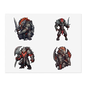 Gray Dragon Barbarian Diablo Vinyl Stickers (4 pack) v1 - Dungeons and Dragons, Dnd Sticker, Diablo 4 Sticker, Water Bottle Sticker, Gamer