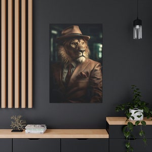 Lion Mafia Canvas Print Portrait - Lion in Suit Wall Decor, Bed Room Wall Art, Home Office, Living Room Decor, Original, Funny Pet Poster