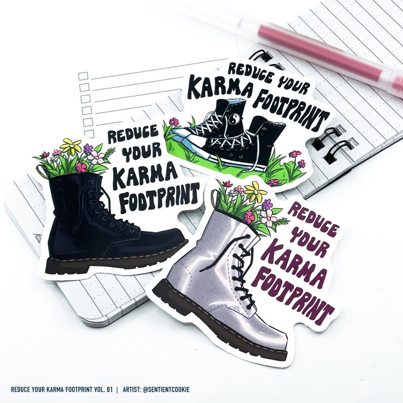 Black Doc Martens Boots Sticker, Reduce Your Karma Footprint by SentientCookie. 3 x 3 Matte Collectible Vinyl Sticker. image 5