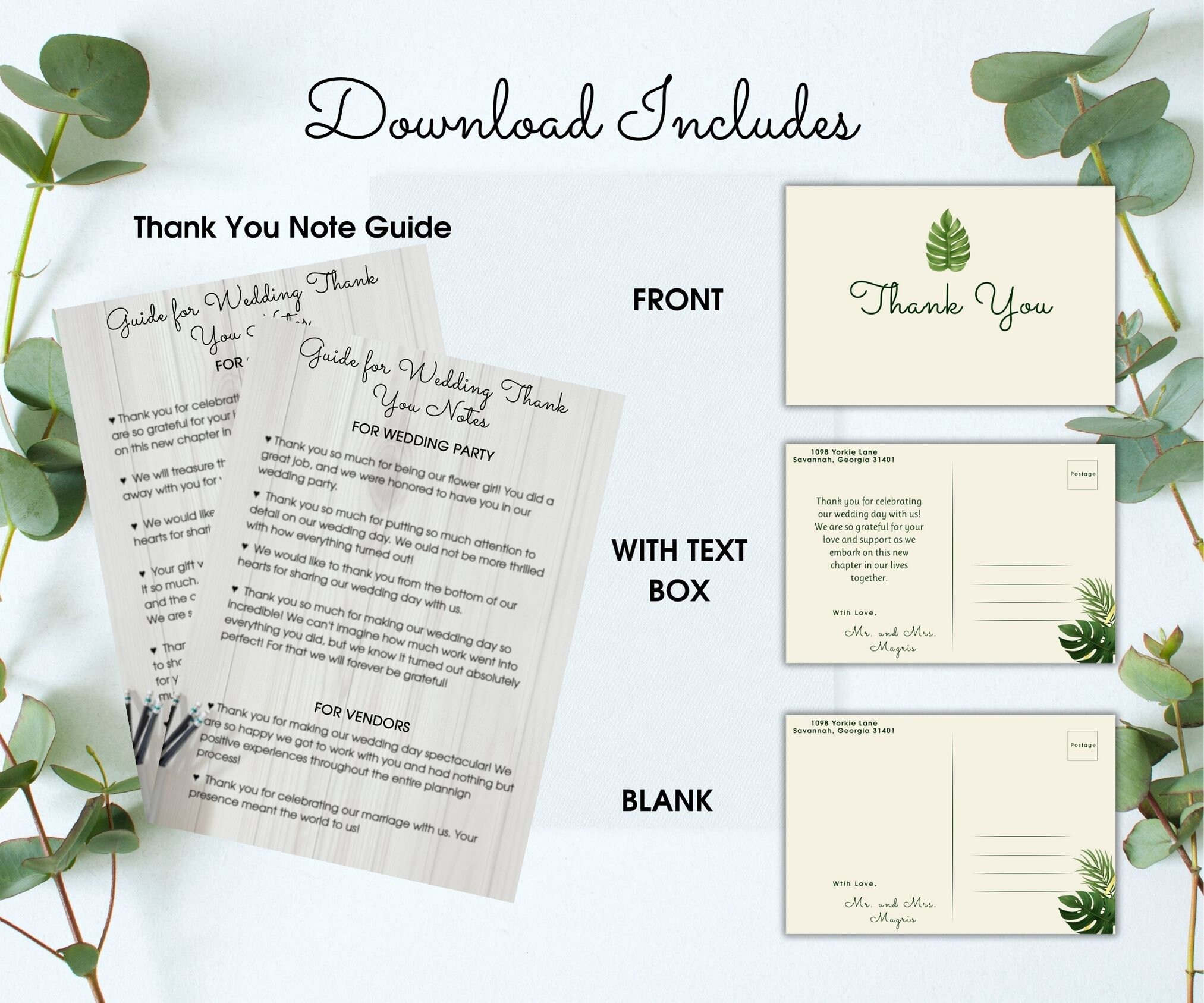 Monstera Leaf Wedding Thank You Card Template Wedding Tropical ...