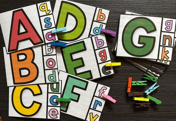 Uppercase to Lowercase Letter Matching Printable Clip Cards