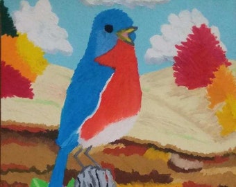 Bluebird oil pastel drawing