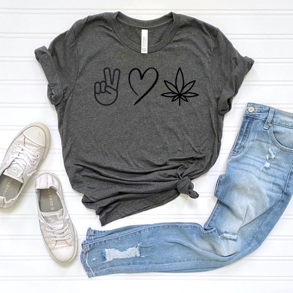 Peace Love and Pot T-shirt, Hippie Style Tee, Cannabis Inspired Shirt, Weed Culture Apparel, Marijuana Lover's Top, 420 Lifestyle Fashion