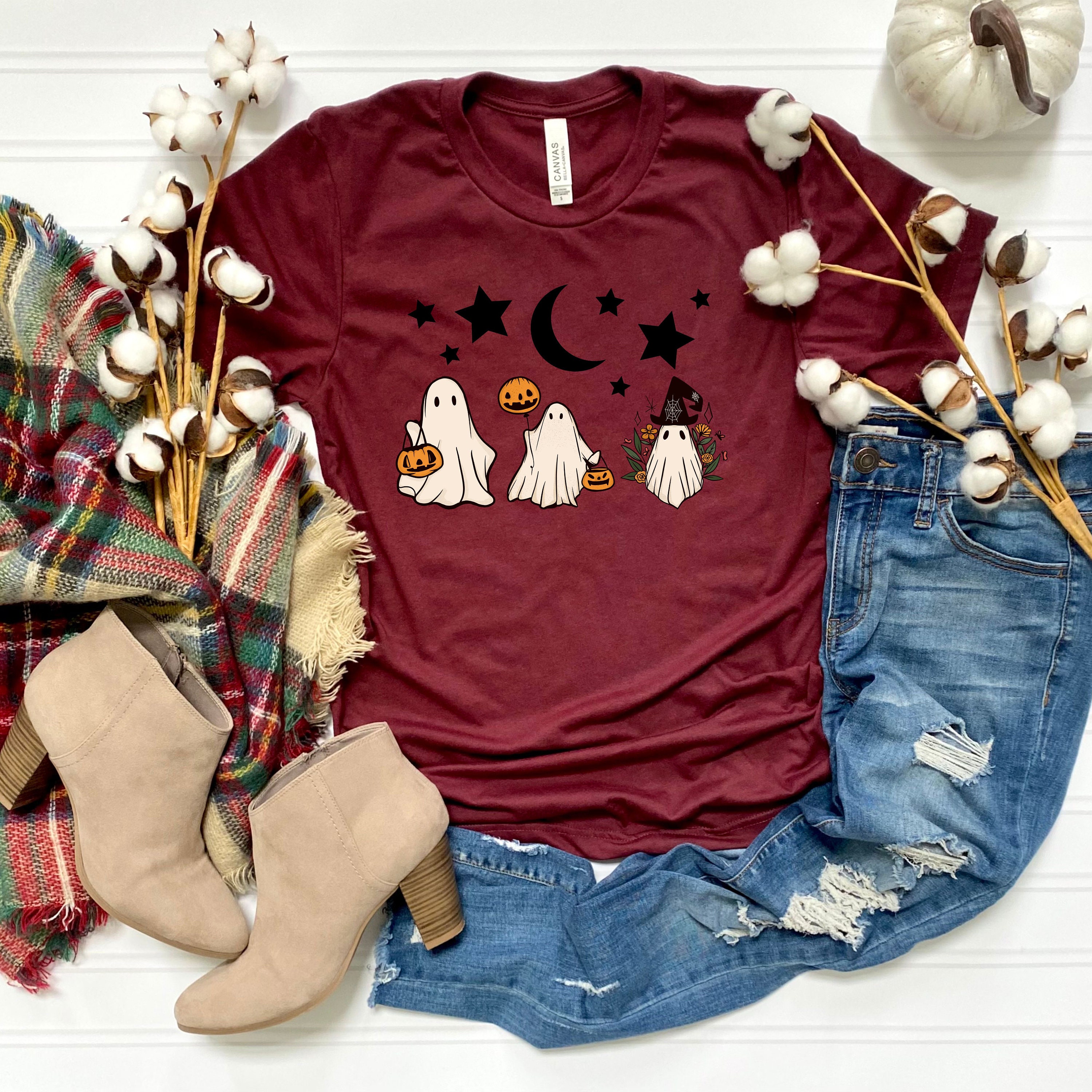 Ghost-themed T-shirt, Moon and Stars T-shirt, Spooky Nightwear ...