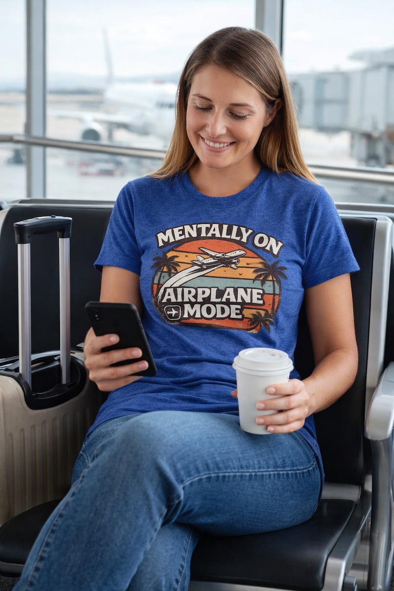 Mentally On Airplane Mode Shirt, Vintage Sunset Travel Tee image 1