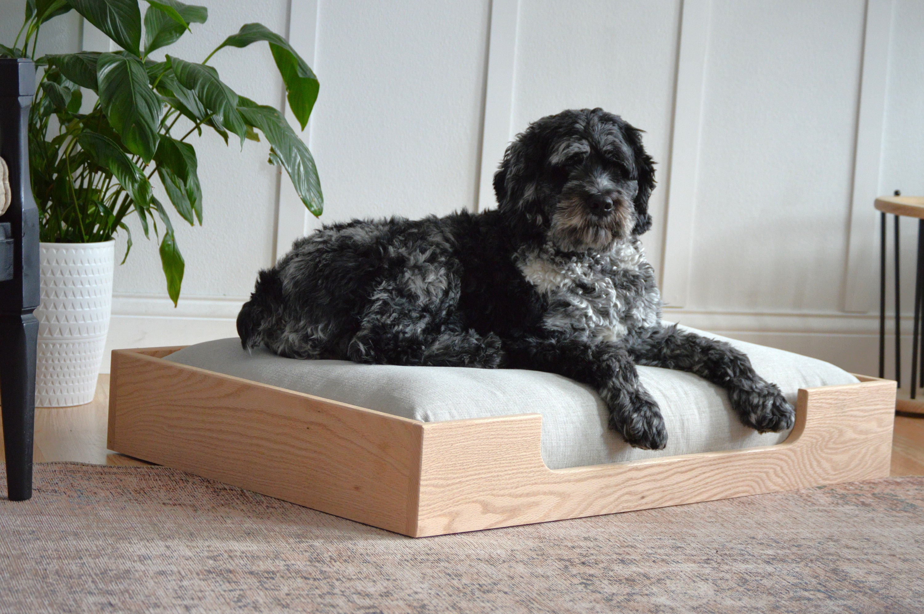 Dog Bed,  Oak Wood Frame and Dog Bed with Washable Cover in 5 Color Options, Wooden Dog Bed, Dog Furniture, Raised Dog Bed, Oak Dog Bed, Oak